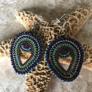 Peacock Inspired Beaded Earrings